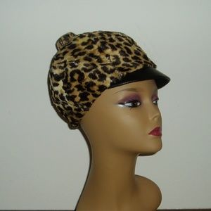 Vintage Faux Leopard Hat Cap Biker Cap Tam Beret